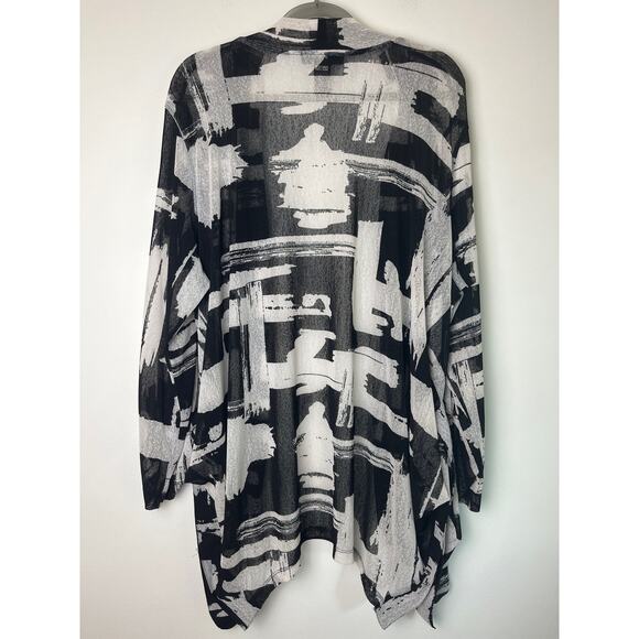 Ali Miles Abstract Print Lightweight Roll Tab Sleeve Cardigan Size 2X Lagenlook - Picture 4 of 9